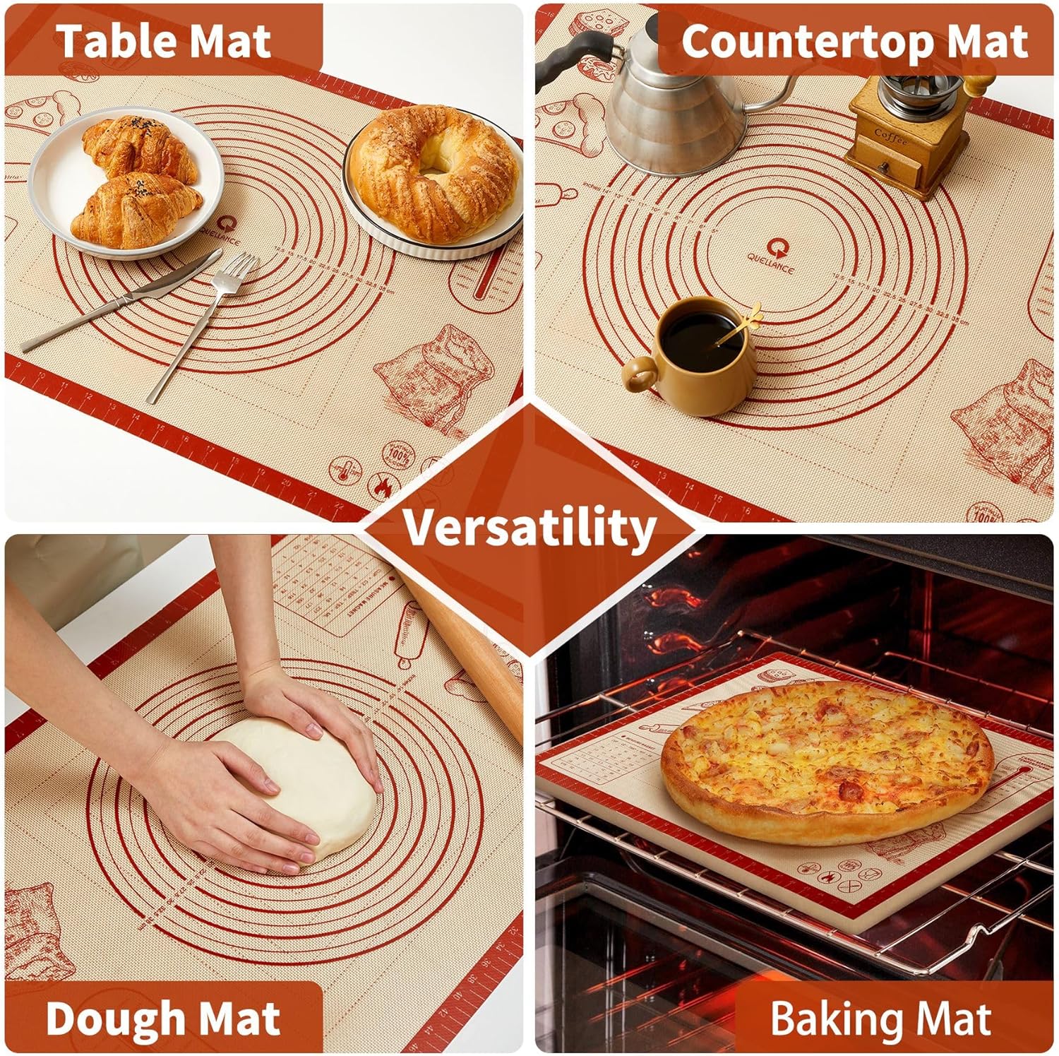 Silicone Baking Pastry Dough Mat - 26x16 Inch Nonstick Rolling Mat for Cookies & Bread | Thick, Reusable Kneading Board with Measurements