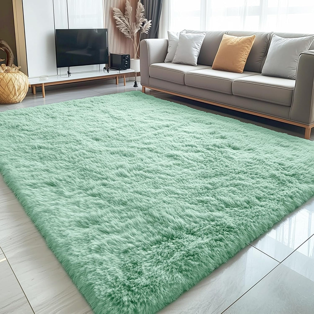 OLANLY Large Area Rug - Soft Fluffy Shaggy Carpet for Living Room & Bedroom | 5x7 Mint Green