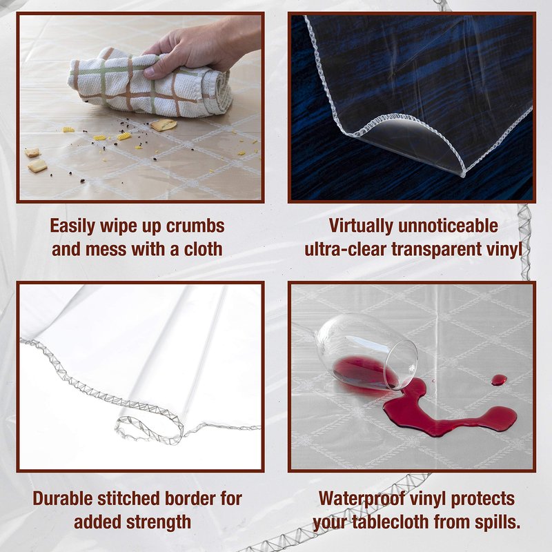 Elaine Karen Clear Plastic Table Cover Protector 100% Waterproof Table Protector Crystal Clear Plastic Tablecloth Cover for Dining Table Heavy Duty Vinyl, 70" Round