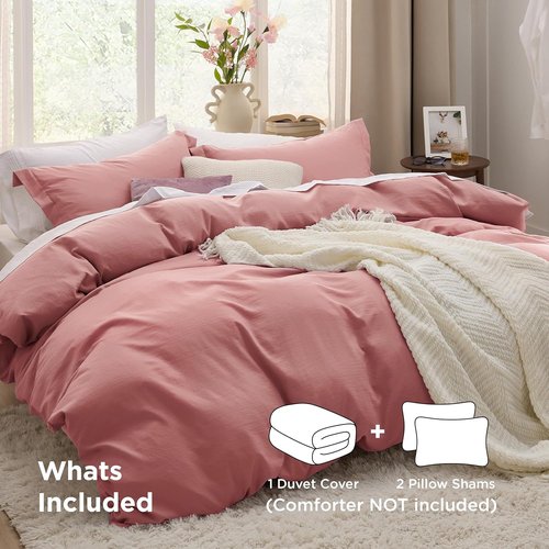Bedsure Pink Clay Duvet Cover Set - King Size 3-Piece Extra Soft Cotton-Like Bedding | 104x90 Inches with Zipper Closure