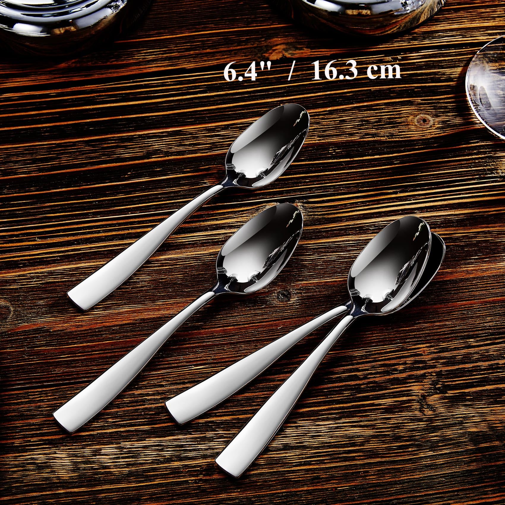 KEAWELL Premium 4-Piece Louis Spoon Set, 18/10 Stainless Steel, Squared Edge, Smooth Finish, Dishwasher Safe (6.4" Teaspoon)