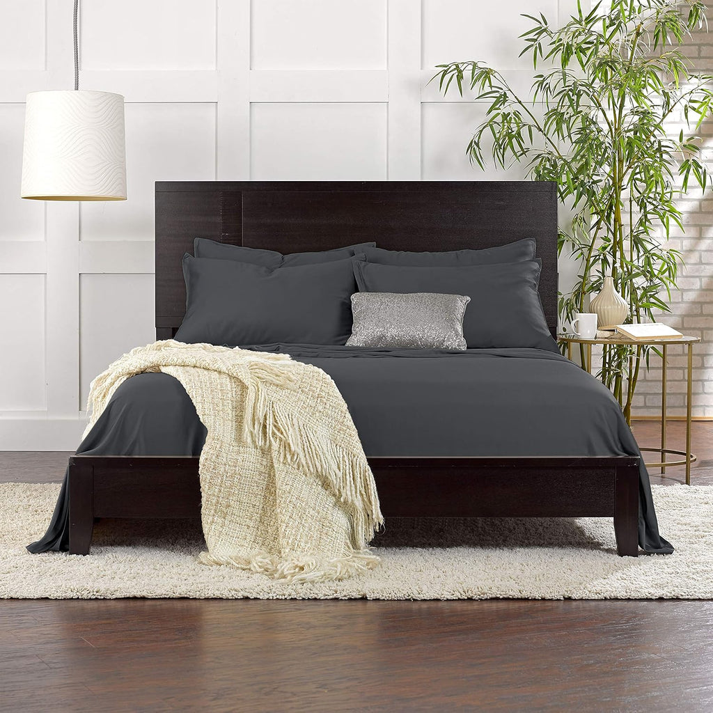 Pure Bamboo King Sheets - Luxuriously Soft & Cooling 100% Organic Viscose Bed Sheet Set | Charcoal Color, Double Stitching
