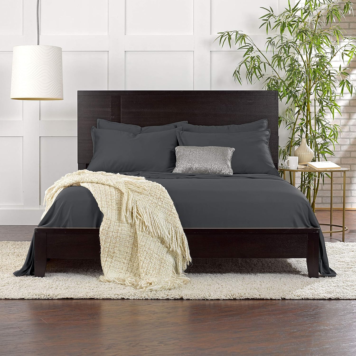 Pure Bamboo King Sheets - Luxuriously Soft & Cooling 100% Organic Viscose Bed Sheet Set | Charcoal Color, Double Stitching