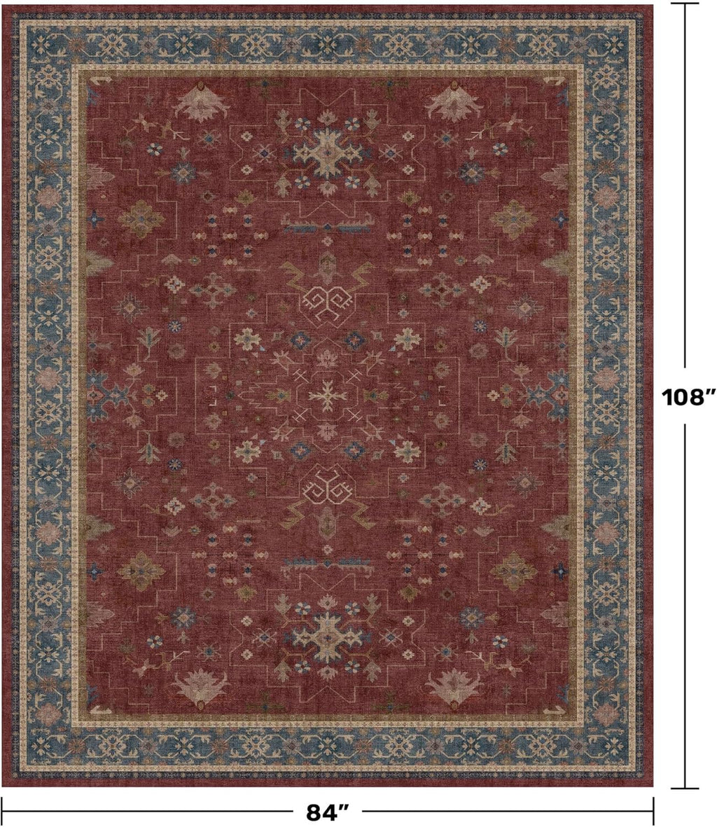 Regine Switzerland Vintage Burgundy 7x9 Dining Room Rug - Lightweight, Washable Boho Carpet for Aesthetic Living Spaces