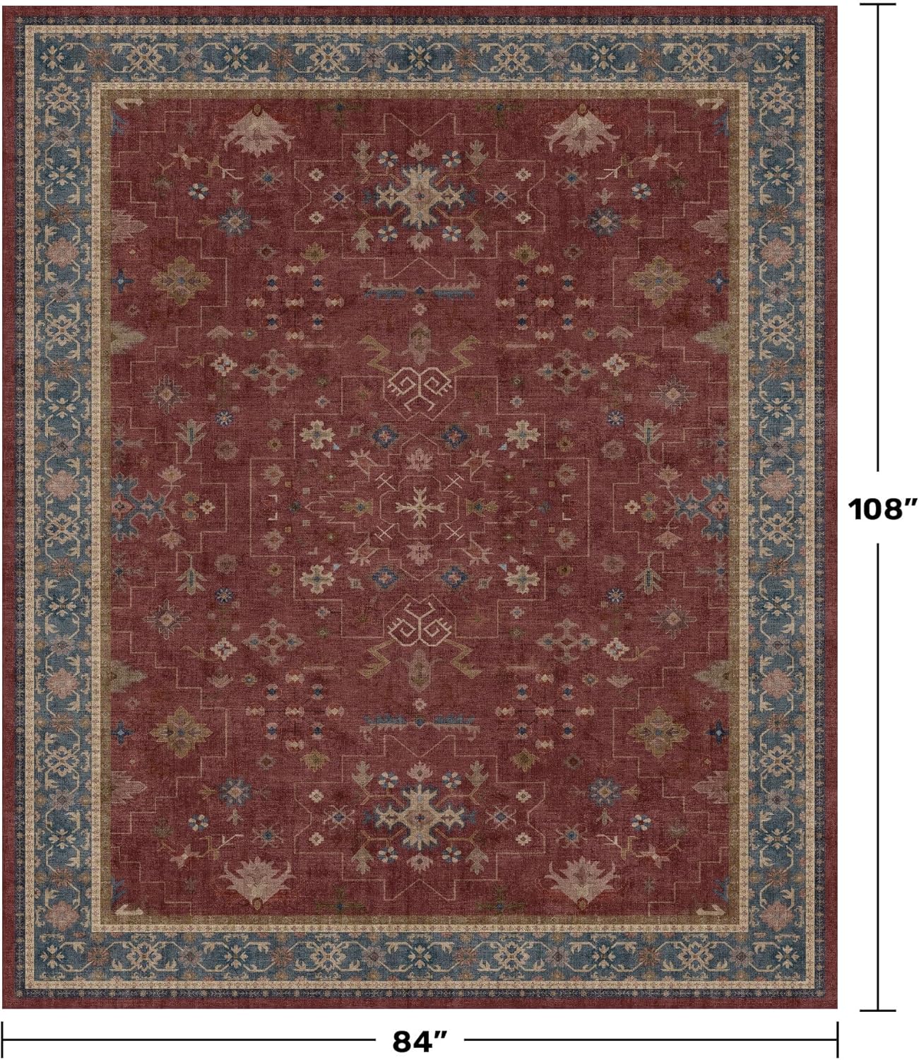 Regine Switzerland Vintage Burgundy 7x9 Dining Room Rug - Lightweight, Washable Boho Carpet for Aesthetic Living Spaces