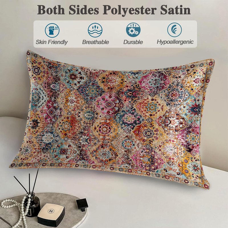 Silk Like Pillowcase for Hair and Skin Orange Antique Ethnic 1 Pack Satin Pillowcase with Hidden Zipper Soft Breathable Smooth Cooling Pillow Cover King Size for Bedroom Sofa 20”x36”
