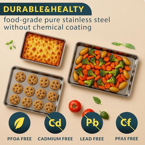 Baker’s Signature Stainless Steel Cookie Sheet Pan Set - Non-Stick, Rust Resistant, 3 Sizes (9/12/16 Inch)