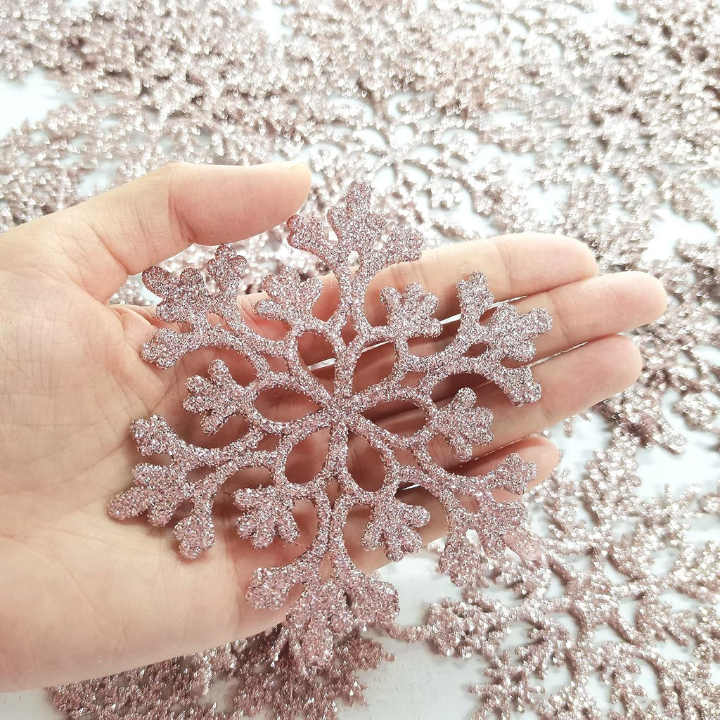 Regine Switzerland 36pcs Christmas Rose Gold Snowflake Ornaments - Glittery Winter Tree Decor