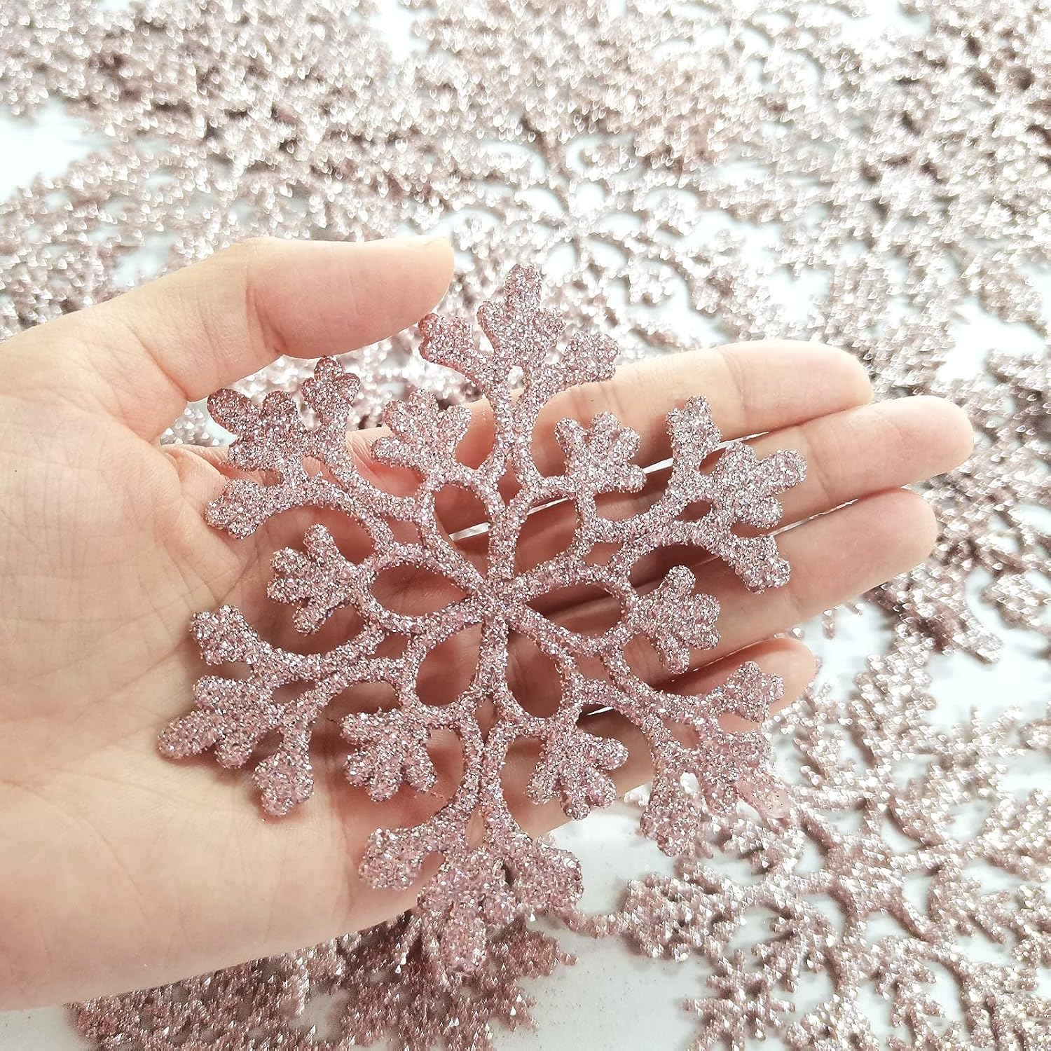 Regine Switzerland 36pcs Christmas Rose Gold Snowflake Ornaments - Glittery Winter Tree Decor