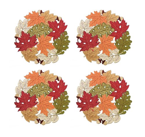 KEVA Fall Placemats Set of 4, 15inch Round Placemats, Fall Table Decorations for Home, Autumn Maple Leaves Cutwork Embroidered Placemat for Harvest Thanksgiving Holiday Decor