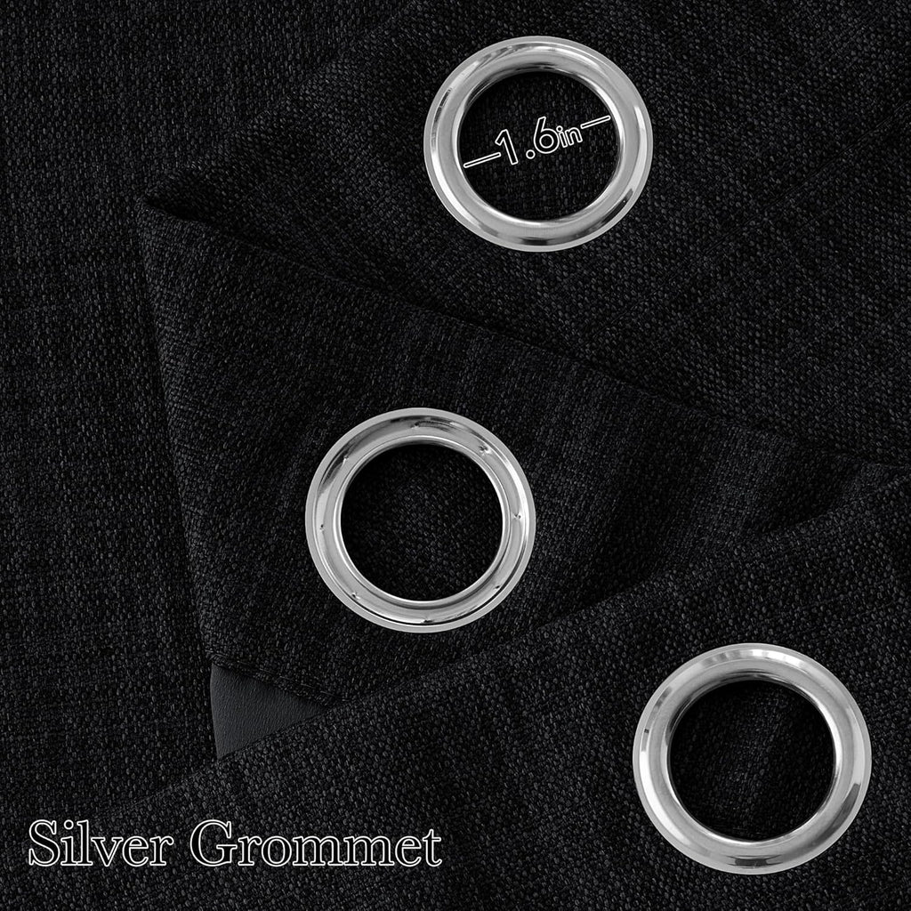 NICETOWN Black Faux Linen Blackout Curtains - 63-Inch Privacy Panels for Living Room & Bedroom | Easy Care Grommet Top, 2 Panels