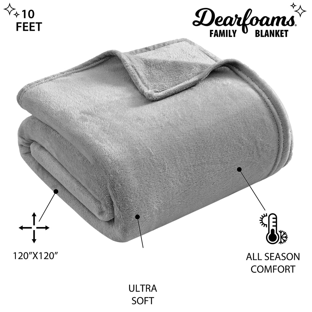 Dearfoams Oversized Super Soft Royal Plush Velvet Family Blanket for All Seasons- 10' x 10' (120"x120") - XL Blanket - Grey