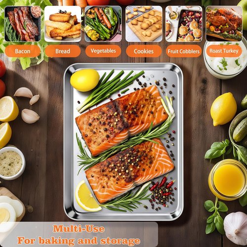 Herogo Stainless Steel Baking Sheet Pan Set - Non-Toxic, Heavy-Duty Bakeware | 2-Pack Small & Medium