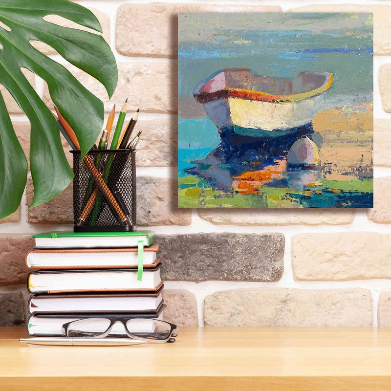 Epic Graffiti 'Bottle Green Boat' by Beth Forst, Giclee Canvas Wall Art, 12"x12"