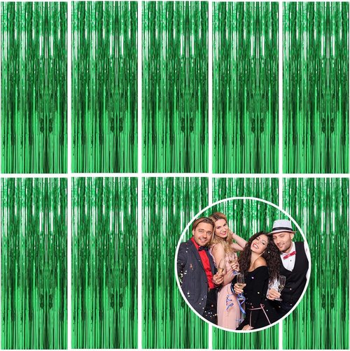 Green Metallic Tinsel Foil Fringe Curtains by [Brand Name] - 10 Pack Photo Booth Props for Parties & Celebrations