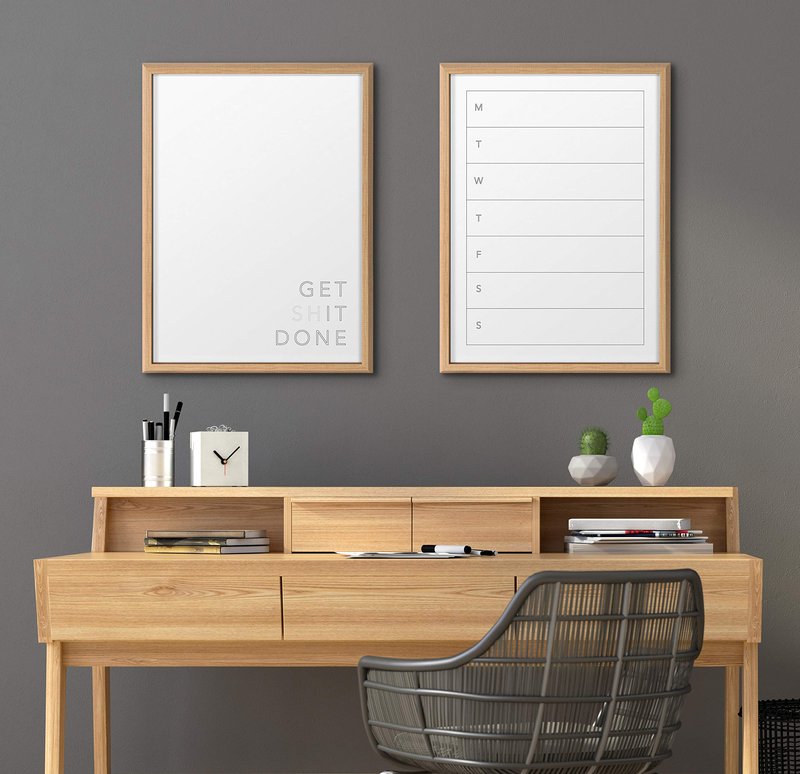 Kate and Laurel Blake Get It Done Framed Printed Printed Dry-Erase Glass Wall Art by The Creative Bunch Studio, 18x24 Natural, Inspirational Art for Wall