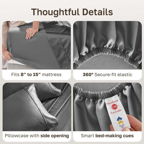 California Design Den Twin XL Sheet Set - 100% Cotton, 400 Thread Count, Silky Smooth Sateen - Grey
