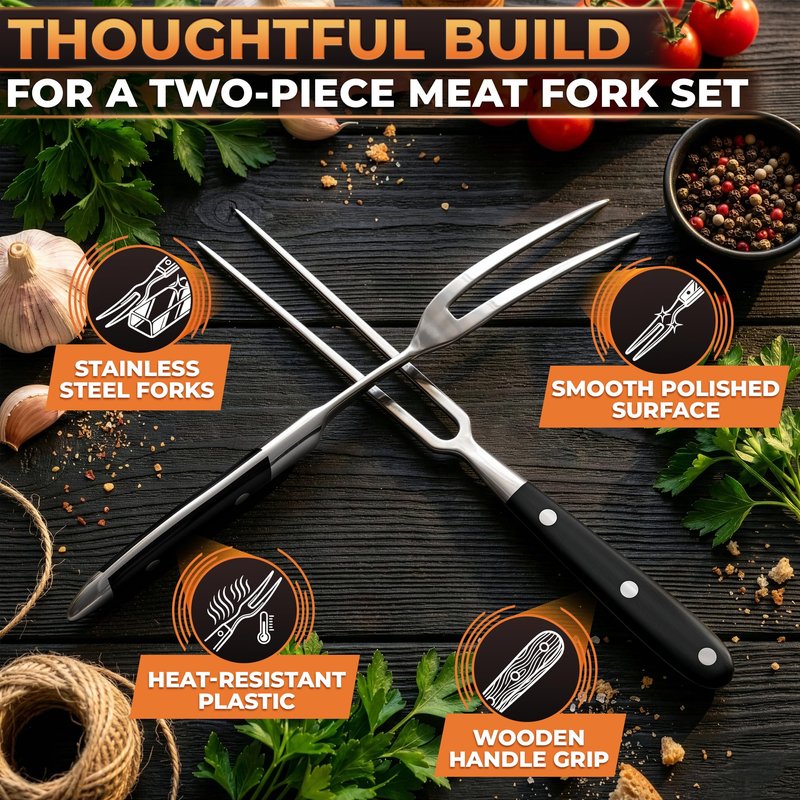 2 Pcs Carving Fork for Meat – 12 Inch Stainless Steel Meat Forks for Kitchen, Heat-Resistant Non-Slip Handles – Two-Prong Straight & Curved BBQ Fork for Slicing, Grilling & Serving