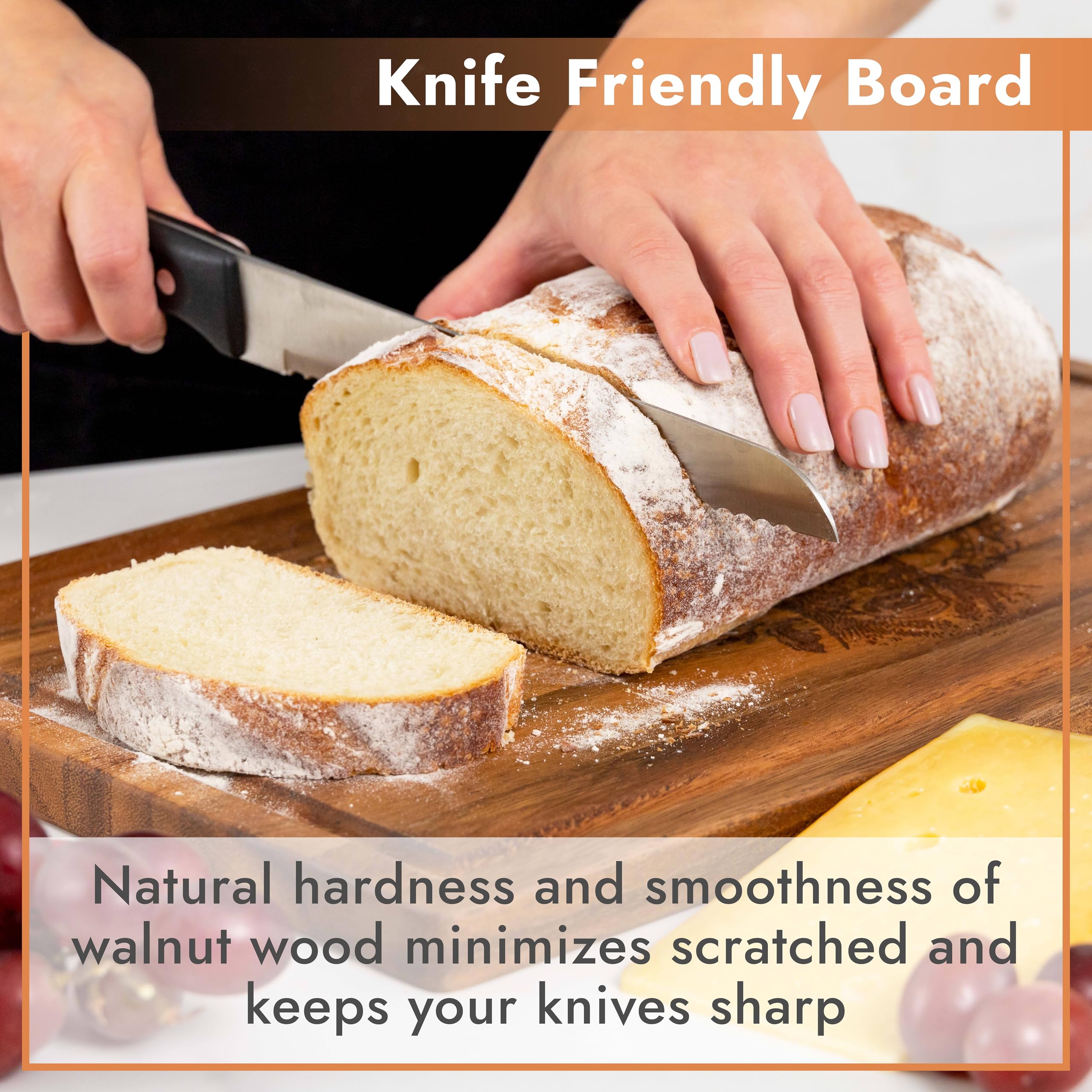 Large Walnut Wood Cutting Board - Heavy Duty, Juice Grooves, Laser Engraved, Serving Board, 17' x 11'