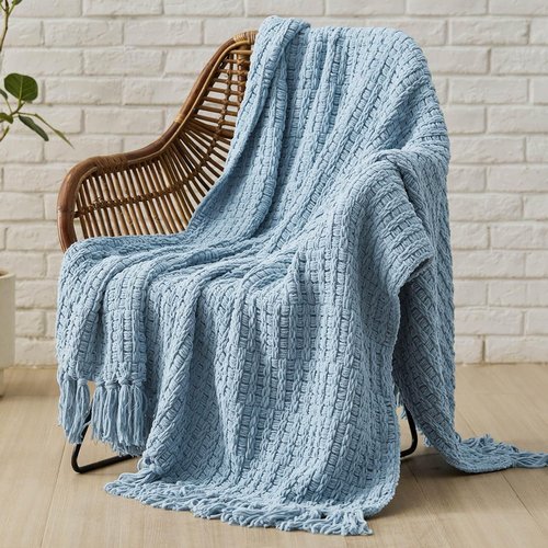 Bedsure Blue Throw Blanket - Super Soft Textured Chunky Knit Chenille | Warm Decorative Boho Design, 50x60 Inches
