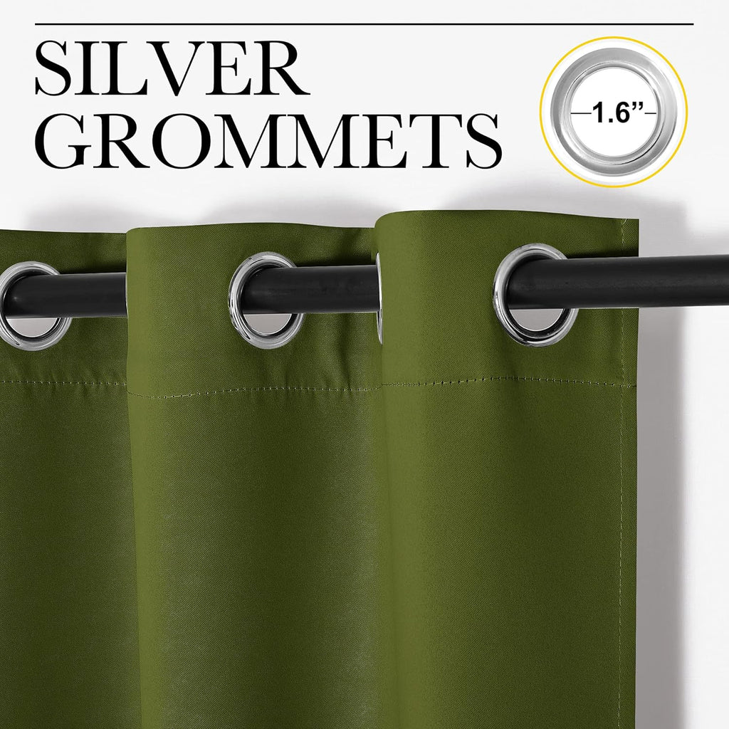 NICETOWN Olive Green Blackout Curtains - 96-Inch Thermal Insulated Drapes for Large Windows | 2 Panels, 55" Wide