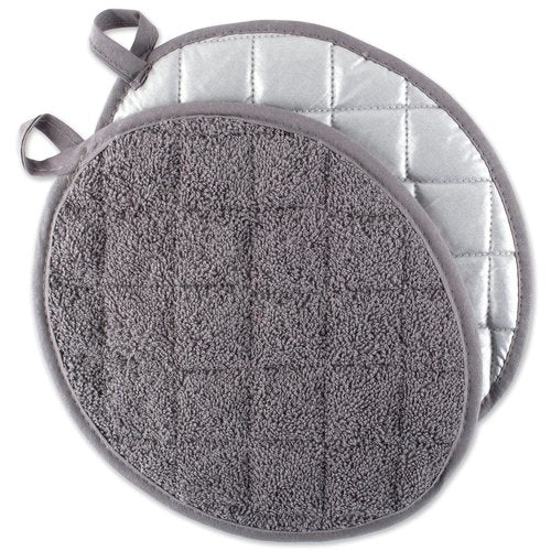 DII Basic Terry Collection Quilted 100% Cotton, Oval Potholder, Gray, 2 Piece