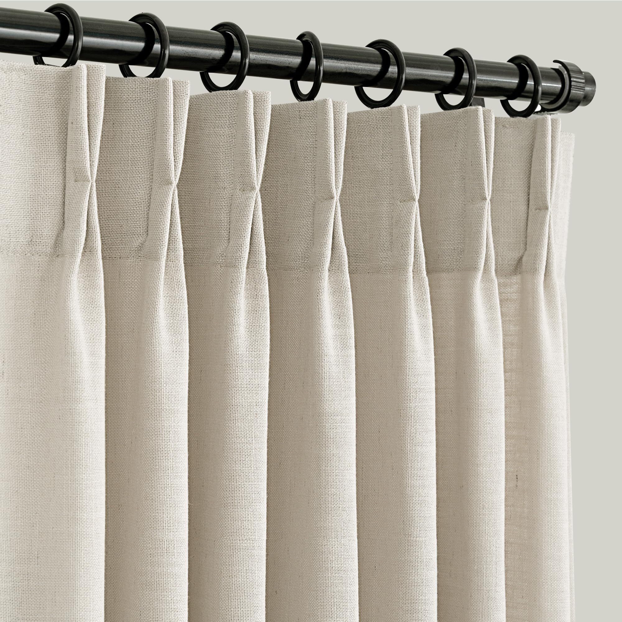 Linen Pinch Pleat Curtains 84 inches Long 2 Panels for Living Room Track System Light Filtering Semi Sheer Pinched Pleated Curtain Memory Trained with Hooks Neutral Thick Oatmeal Linen Drapes Apricot