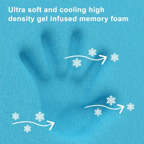 2"x27.5"x52" Mattress Topper, Ultra-Soft Gel-Infused Memory Foam, Odorless & Noiseless Water-Proof Sleep Surface, Detachable and Washable Outer Cover, Pure White & Blue