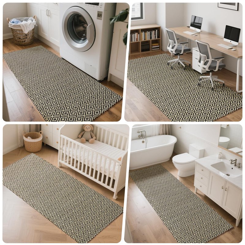 QiCaiJia Hallway Runner Rug 2x8, Washable Kitchen Runners Non Slip, Ultra Thin Entryway Floor Mat Fit Under Door, Soft Low Pile Cotton Boho Carpet for Laundry Bedroom
