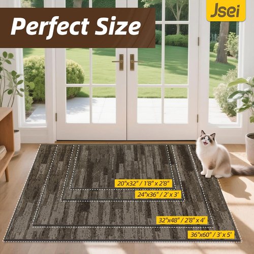 JSEI Dirt Trapper Door Mat - Non-Slip, Washable Entryway Mat | 24"x36" | Absorbent Brown for Wet Shoes & Paws
