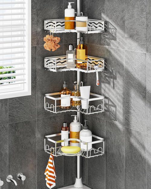 ALLZONE Corner Shower Caddy - Adjustable Tension Pole with 4 Baskets & Rust-Resistant Stainless Steel | 34-116 Inch