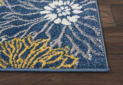 Nourison Passion Blue 2'2'' x 7'6'' Area-Rug, Floral, Farmhouse, Easy-Cleaning, Non Shedding, Bed Room, Living Room, Dining Room, Kitchen, (8' Runner)