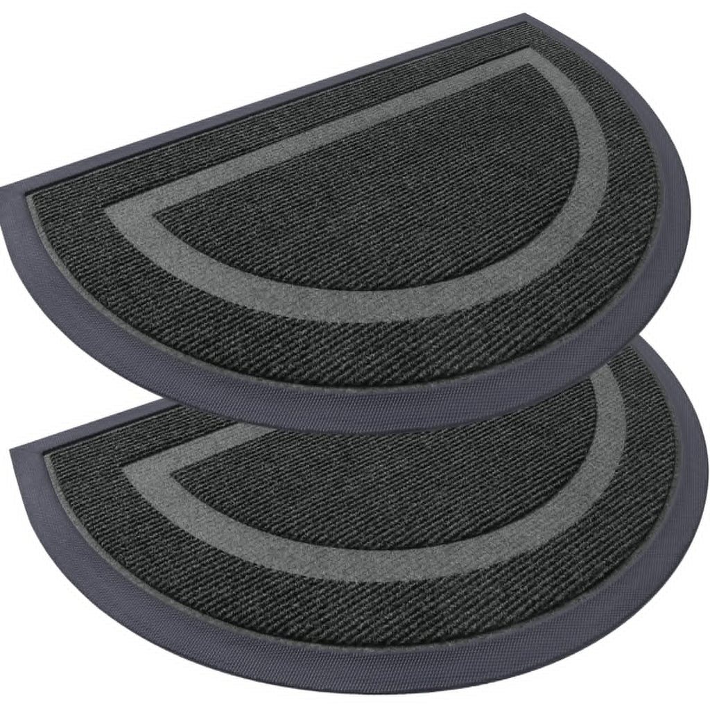 OLANLY 2 Pack Half Circle Door Mats, Waterproof All-Weather Indoor/Outdoor Welcome Mats, Sturdy Natural Rubber, Low-Profile Easy to Clean Doormats for Front Door, Patio, Porch, 36x24, Black