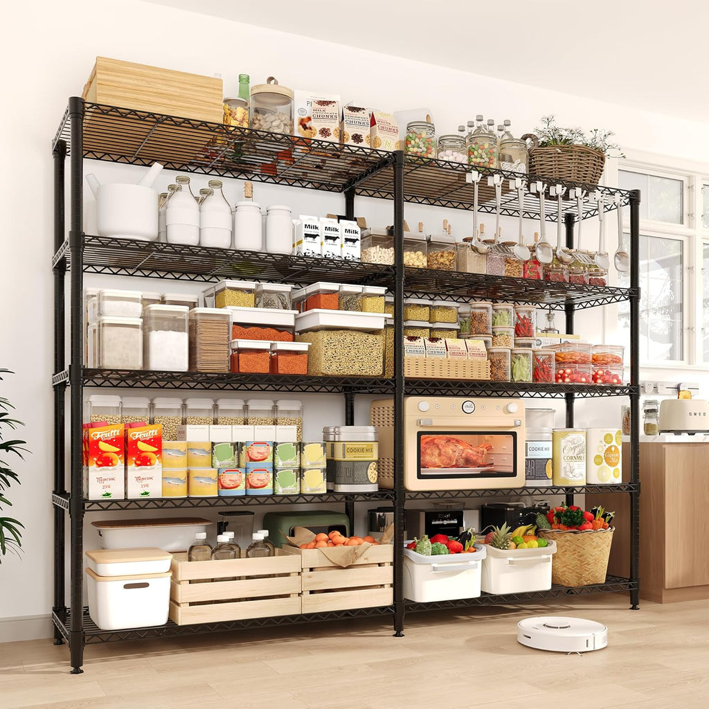 Skiennix 5-Tier Metal Shelving Unit - Heavy-Duty L-Shaped Kitchen Storage | 70.5" H x 59" W x 13.8" D