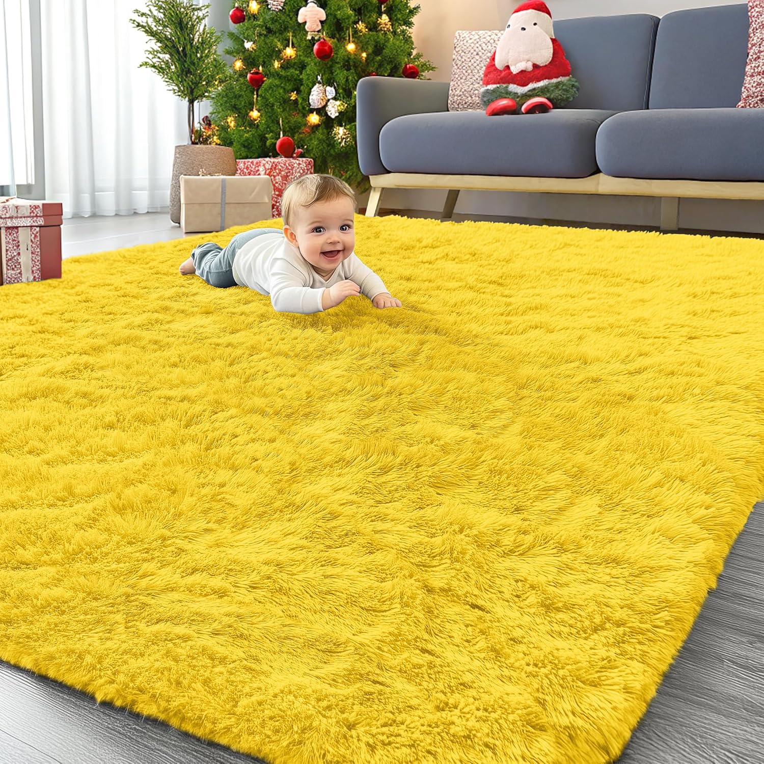 OLANLY Large Area Rug - Soft Fluffy Shaggy Carpet for Living Room & Bedroom | 6x9 ft, Yellow