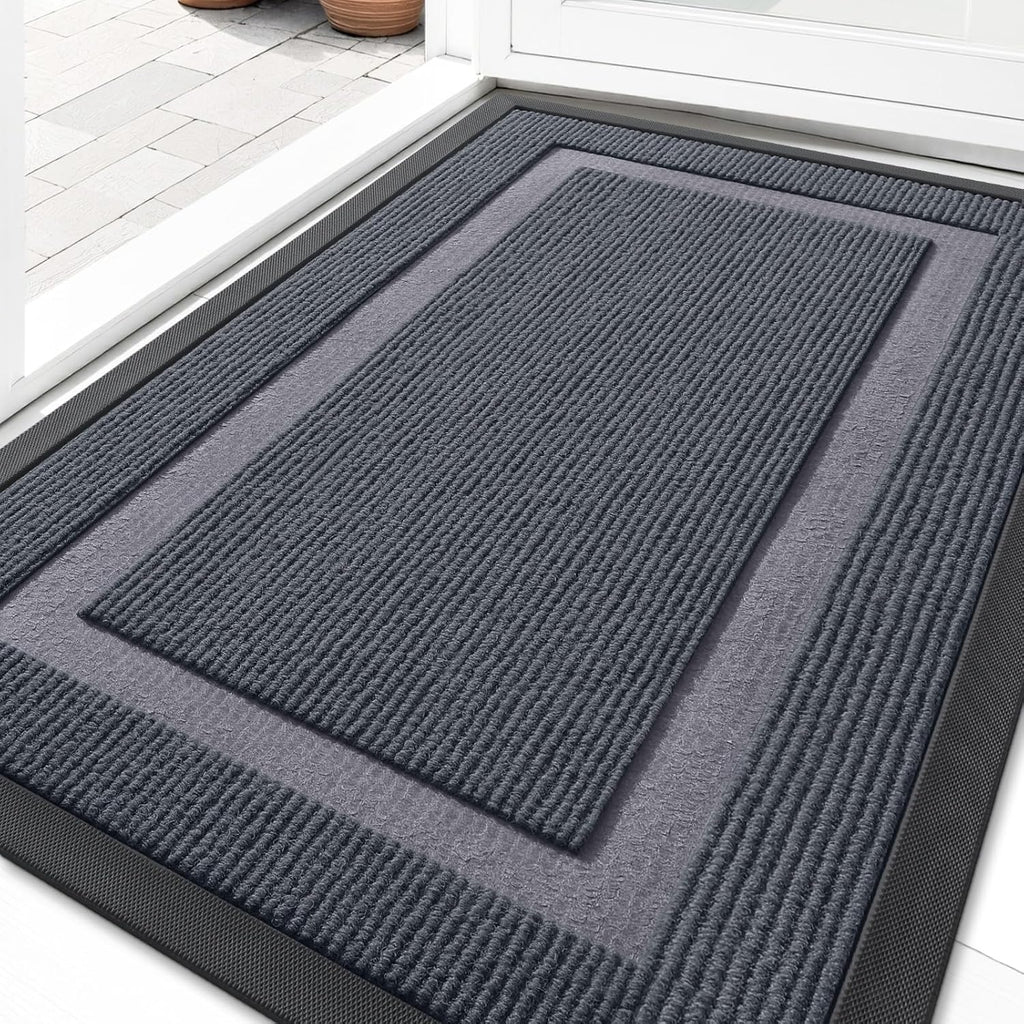 OLANLY Indoor Outdoor Front Door Mat - Waterproof, All-Season, Sturdy Natural Rubber, 29.5x17, Light Grey