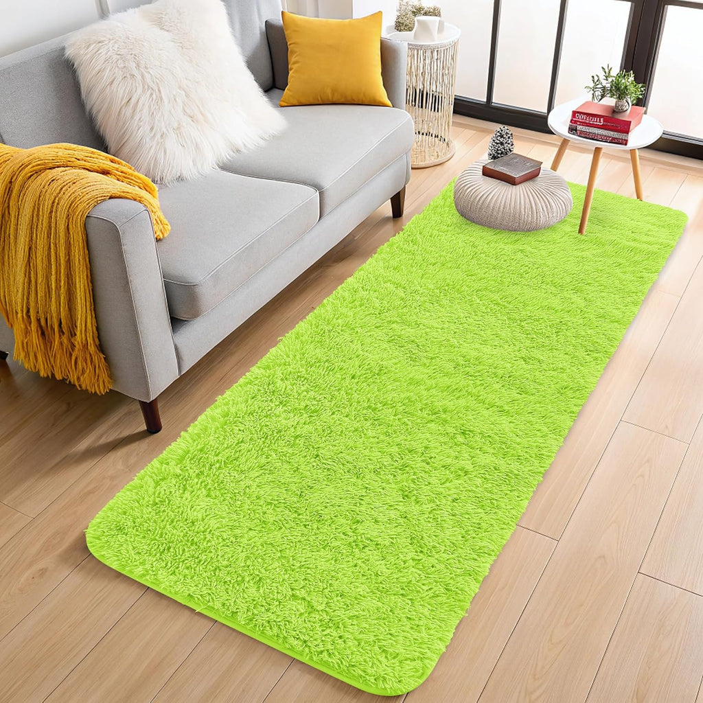 OLANLY Runner Rugs - Soft, Machine Washable Shaggy Carpet for Hallway & Bedroom | Lime Green 2x8 ft
