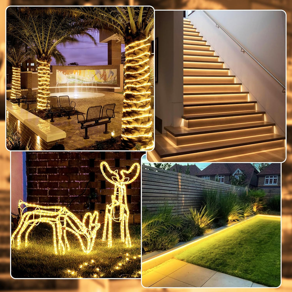 Skiennix 50ft LED Rope Lights - Waterproof & Remote-Controlled | Warm White for Indoor & Outdoor Use