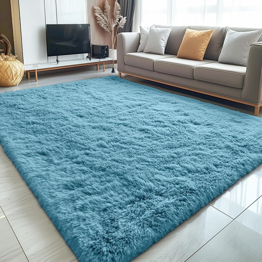 OLANLY Large Area Rug - Soft, Machine Washable Shaggy Carpet for Living Room & Bedroom | Slate Blue 5x8