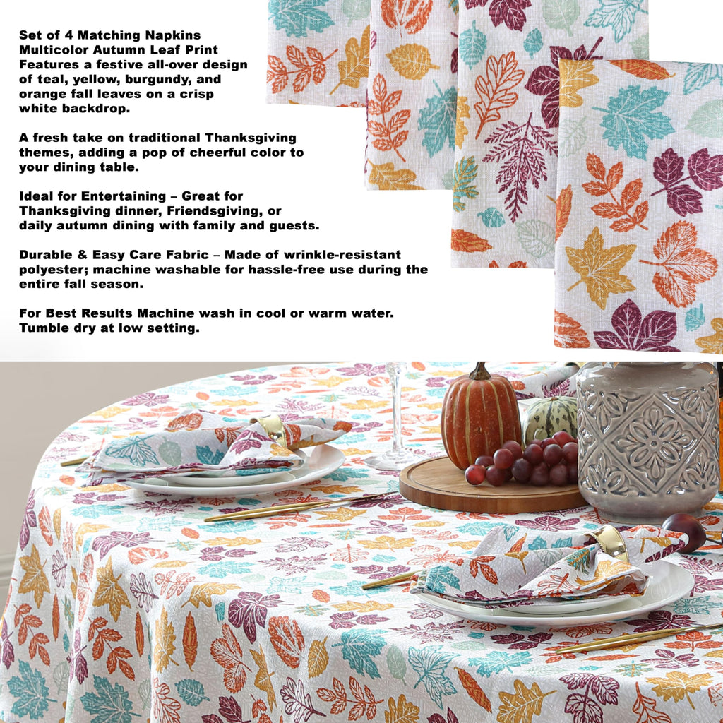 Home Bargains Plus Cranston Blue Leaves Fabric Tablecloth, 60 x 102 Inch Rectangle, Multicolor Botanical Leaf Print, Easy Care Fabric Dining Table Cover