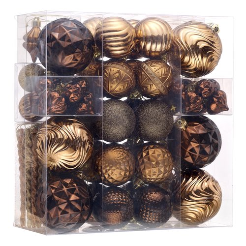 Valery Madelyn 100ct Christmas Tree Decorations Ball Ornament Set, Bronze Copper Brown Gold Shatterproof Hanging Ornaments Bulk for Fall Thanksgiving Autumn Harvest Xmas Holiday Party Decor