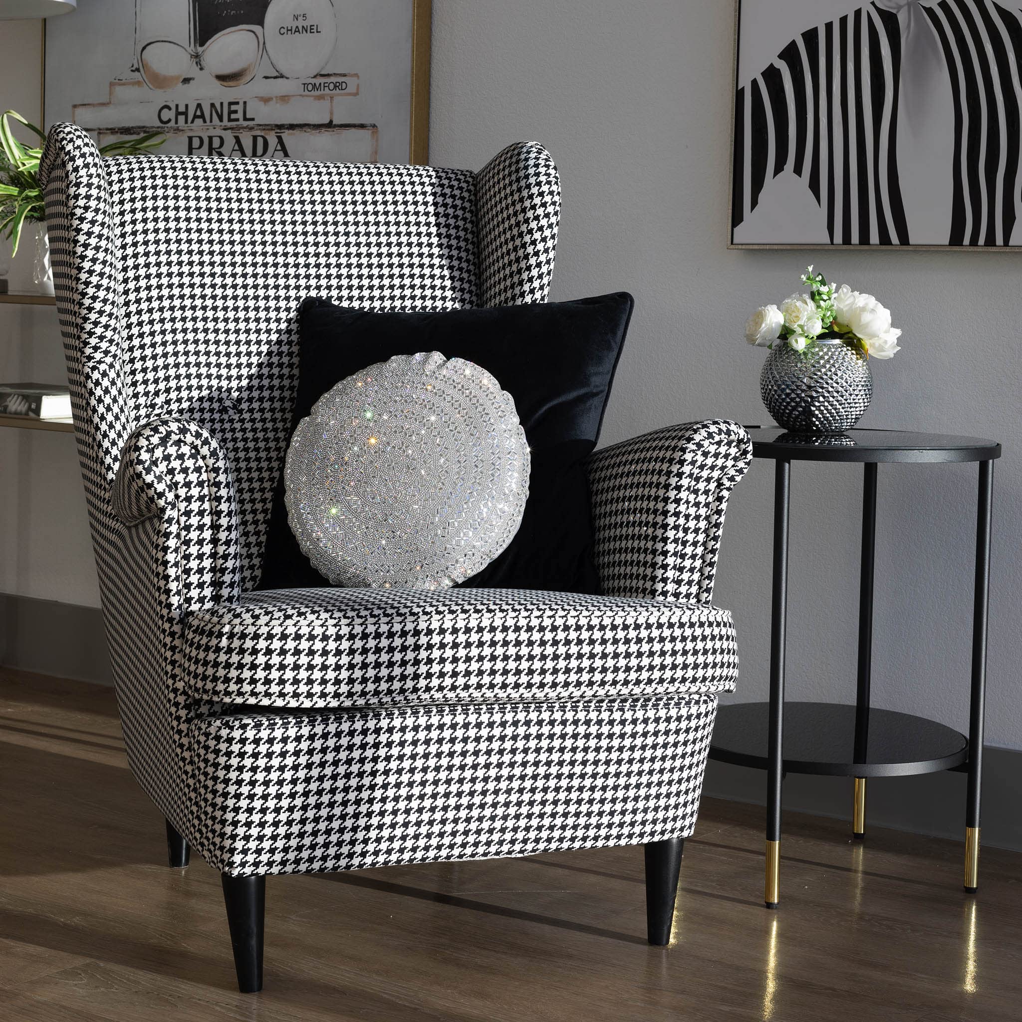 Madison Avenue Round Pillow, Sparkling Stones, Soft Velvet Backing, for Exquisite Home Decor, Silver, 15", Sold Individually