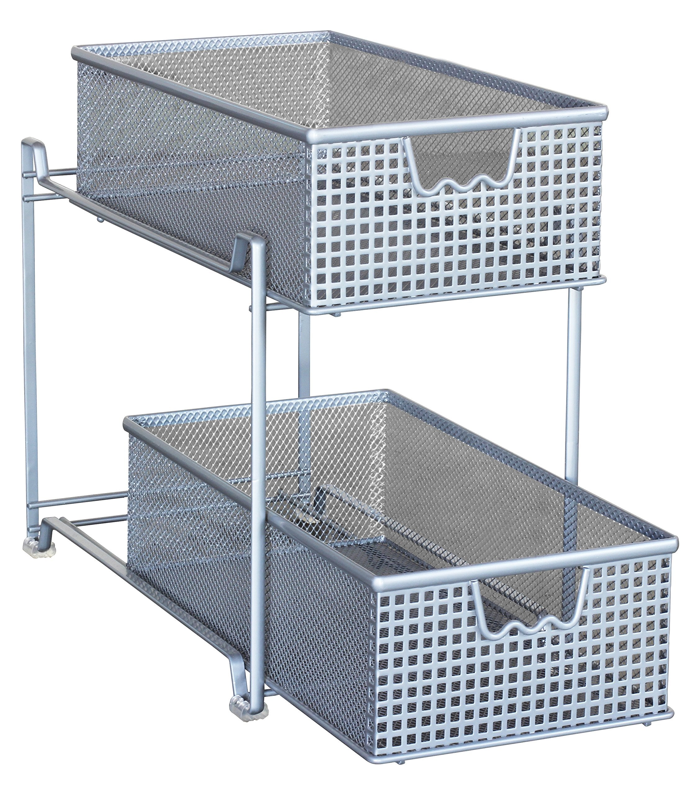 DecoBrothers 2 Tier Bathroom Storage Organizer with Pull-Out Drawer, Silver