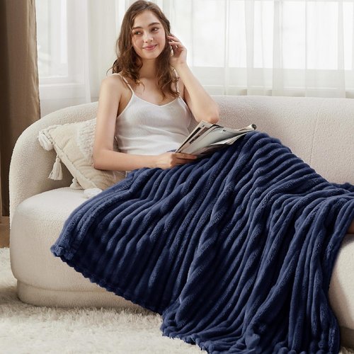 Bedsure GentleSoft Fleece Blanket - Cozy Navy Blue Throw for Couch, 60x80 Inches
