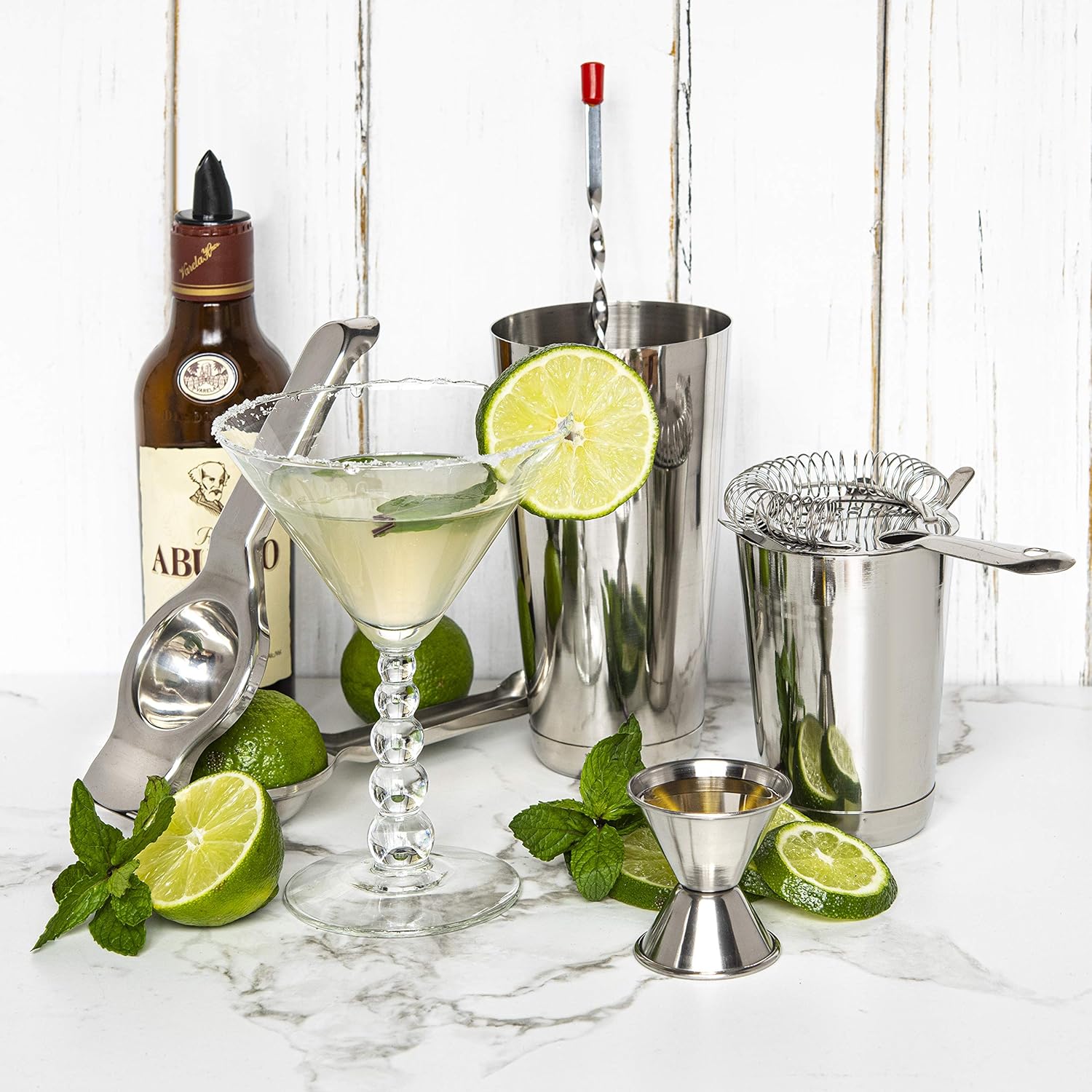 Skiennix Cocktail Shaker Set - 16-Piece Stainless Steel Mixology Kit with Bar Tools & Recipe Book | Silver