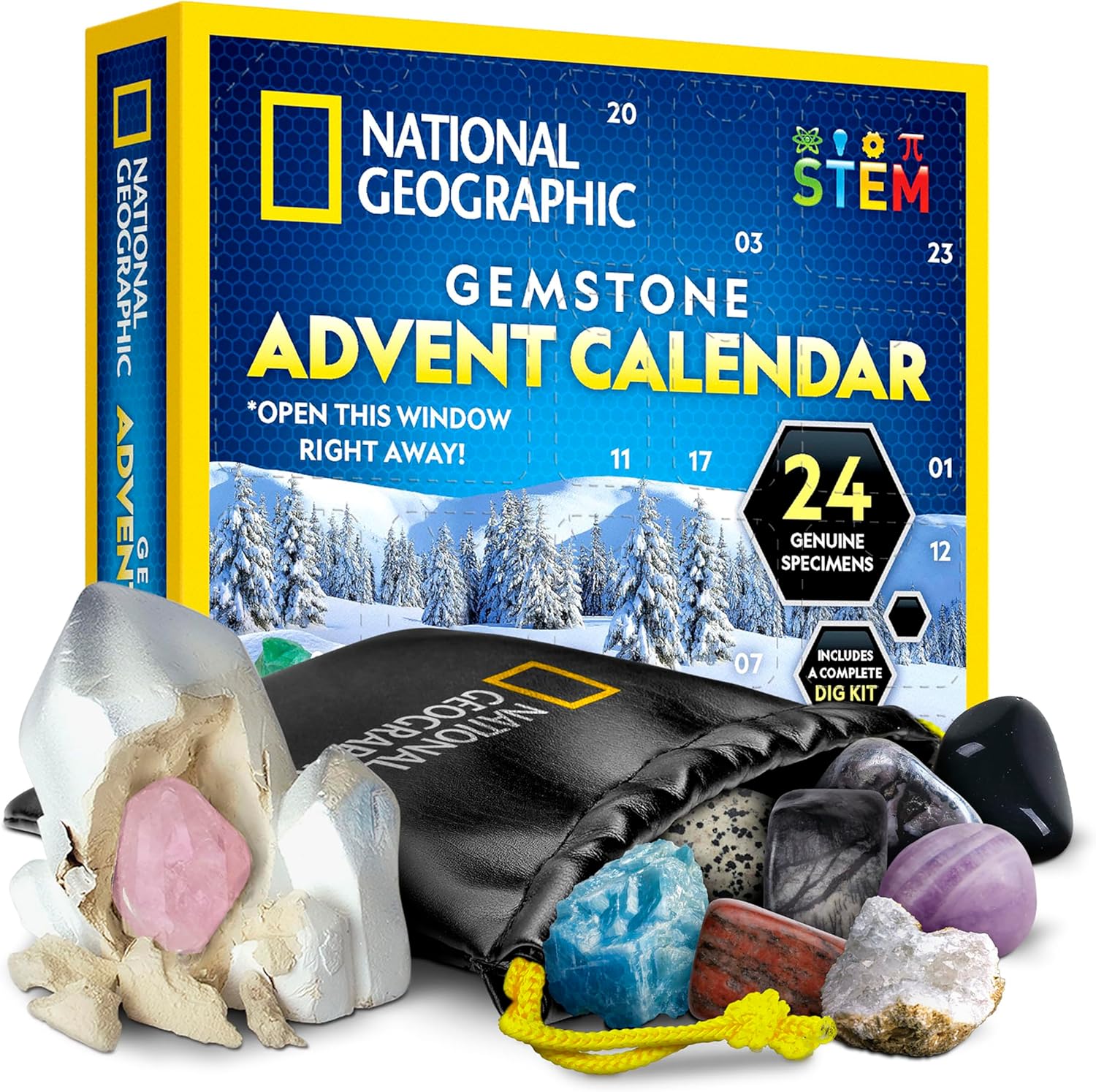 National Geographic 2026 Gemstone Advent Calendar - Kids Countdown with 24 Gems & Mini Dig Kit