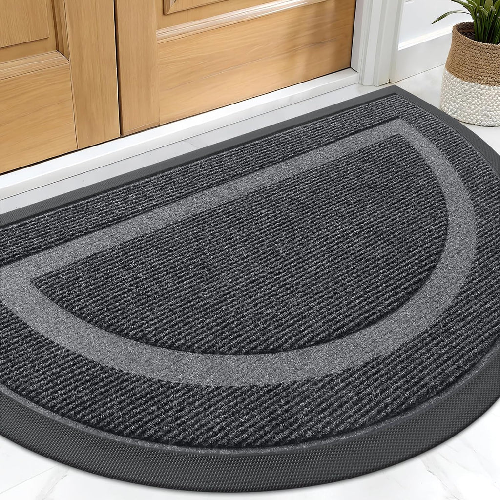 OLANLY Half Circle Door Mat - Waterproof All-Season Indoor/Outdoor Welcome Mat, 29.5x17, Grey