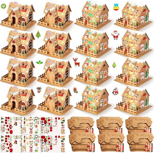 Hiboom 16-Piece Christmas Craft Kit - 3D Gingerbread House Set for Holiday Party Fun