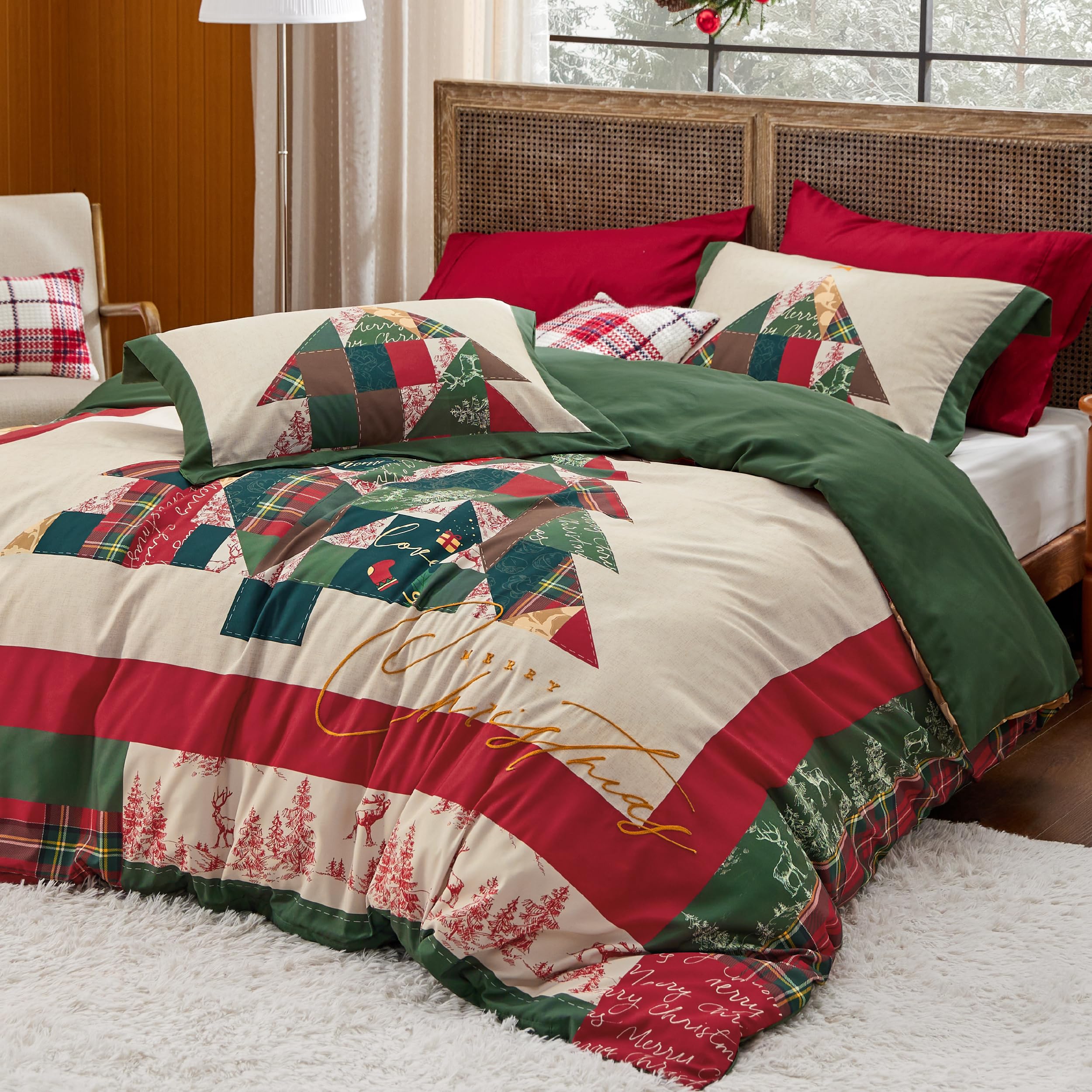 Bedsure King Size Christmas Duvet Cover Set - Holiday Bedding Set Featuring a Festival Tree Pattern, Includes 1 Duvet Cover and 2 Pillow Shams (King, Christmas Tree)