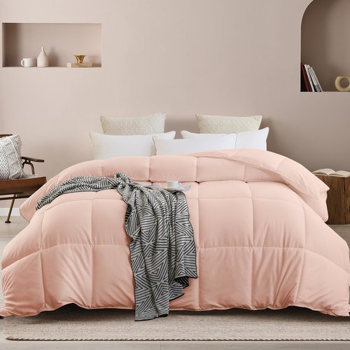 ABOUTABED Twin Comforter Duvet Insert Bubble Pink All Season Down Alternative Comforter, Ultra Soft Quilted Bedding Comforter with 8 Corner Tabs, Machine Washable